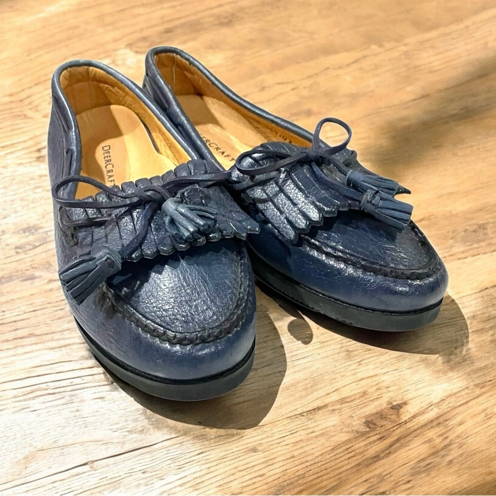 DeerCraft Navy Blue Loafers Deer Skin Leather Shoes Women’s 7.5 Vintage Flats